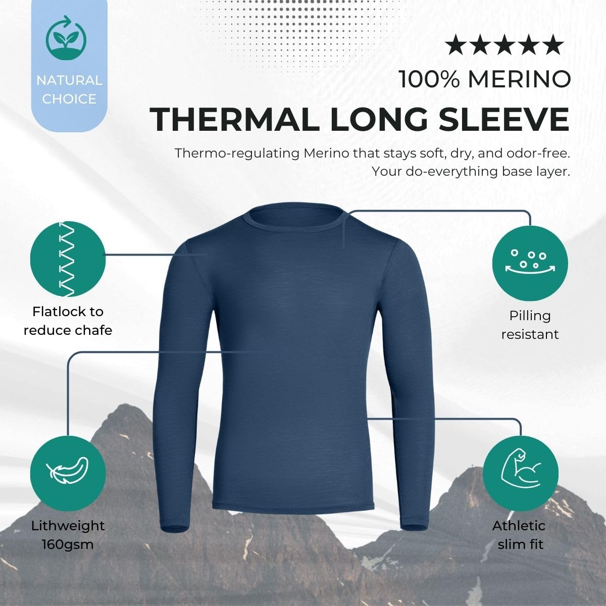 menique 100 % lana merino de manga larga para hombre, camisas térmicas de capa base, camisa de ajuste delgado, transpirable, cuello redondo, para correr, viajar, gimnasio, senderismo, esquí
