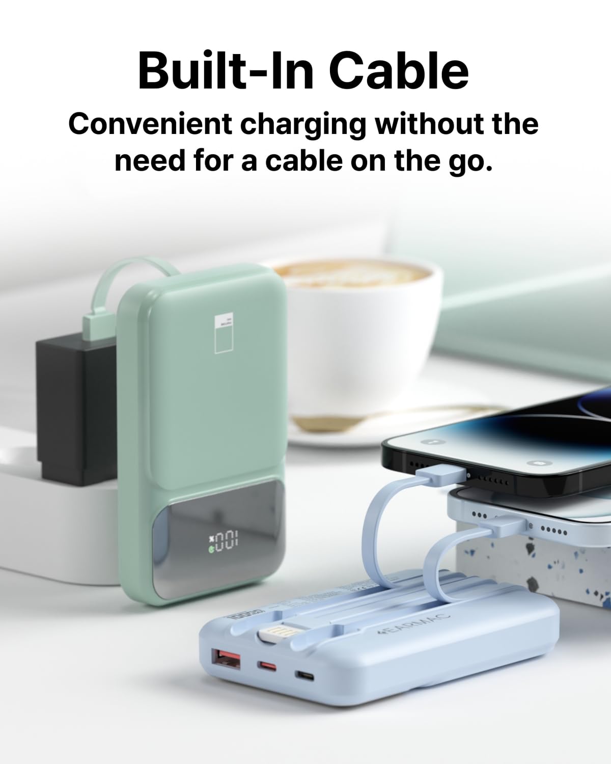 PGB-20 Power Bank 10000mAh con Cavo Integrato 3 in 1. Ricarica Rapida 22.5WBlu