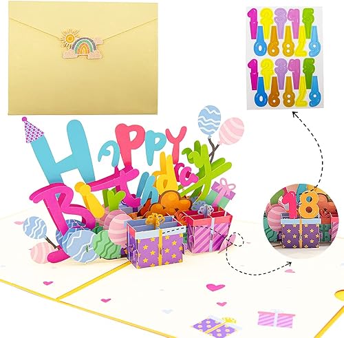 Sharonlily Tarjeta desplegable de feliz cumpleaños tarjetas de felicitación 3D emergentes de cumpleaños números de la edad tarjeta de fiesta de