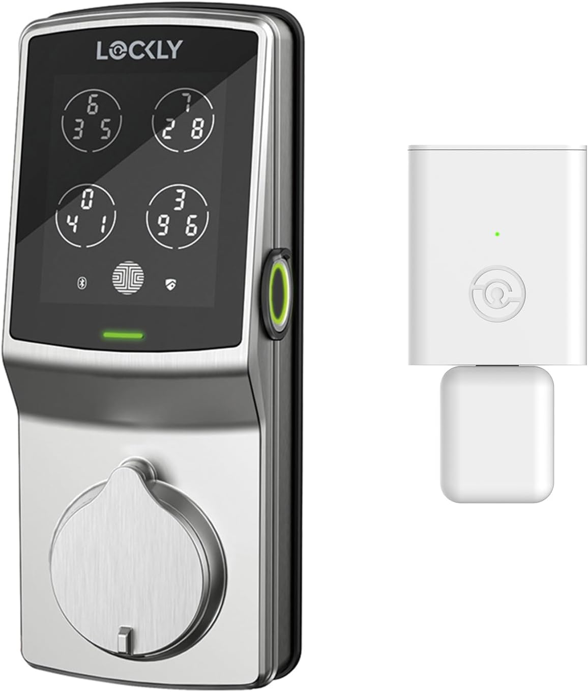 Lockly Secure Plus Deadbolt with Matter Link Wi-Fi Hub for Smart Lock, Matter Controller Compatible with Google Alexa SmartThings, Enables Remote Control and Monitoring Voice Control - Satin Nickel