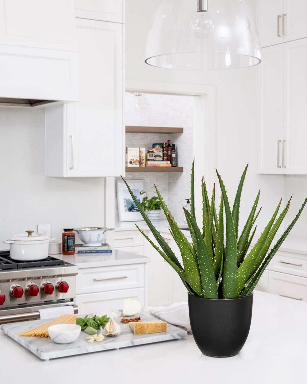 Oairse 42CM Fake Plants Artificial Aloe Vera Plants Black Pot Decorative Fake Plant Potted Artificial Cactus Faux Cactus Green Plant for Home Office Bathroom Bedroom Shelf Decoration - Image 3