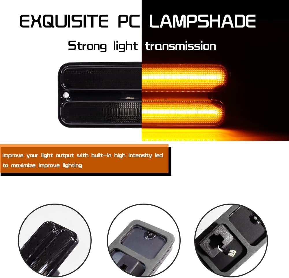 For 1968 1969 1970 1971 1972 Chevy GMC Pickup Trucks Front Bumper side Marker Lights Amber Led Smoked Lens