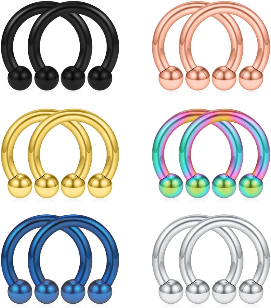 SCERRING 12PCS 10-14mm Stainless Steel Nose Horseshoe Hoop Rings Eyebrow Lip Ear Tragus Septum Piercing Hanger Retainer 16G 14G 12G