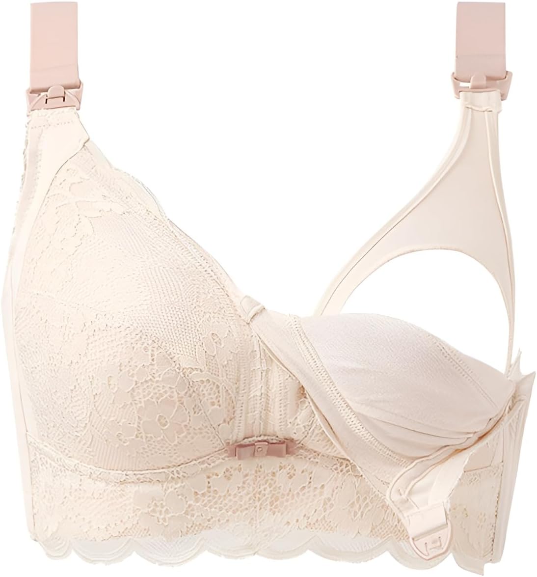 [Snughom] 妊婦用 ノンワイヤーブラ 授乳対応 大きいサイズ レース装飾 調整可能ストラップ 下着 産院持ち込みに適 通気性