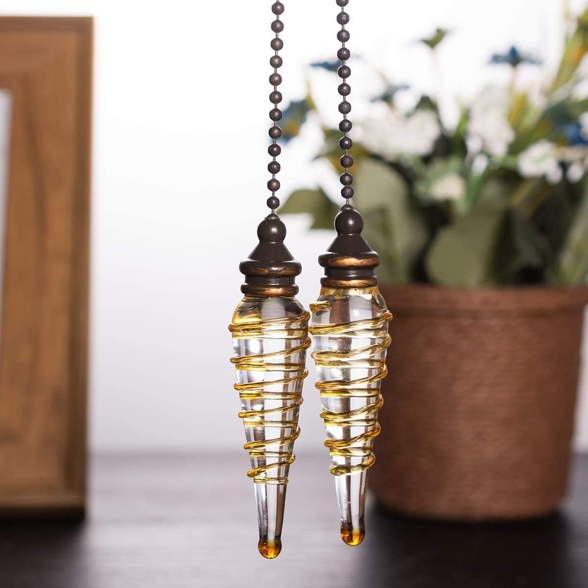 Saim Ceiling Fan Pull Chains Ornaments Set, Extension 12 Inch Light Pull Chains Bronze with Spiral Pendant, Pack of 2