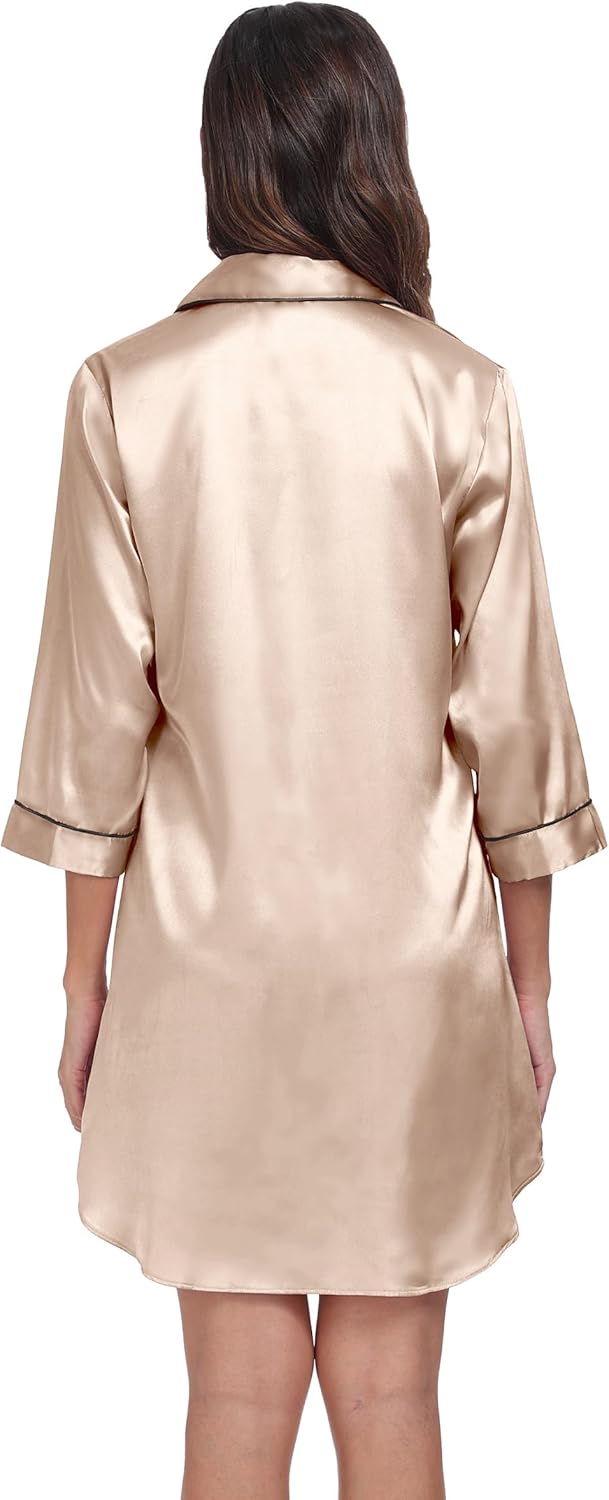 MissNina Women's Satin Nightgowns Classic Button Down Nightshirts 3/4 Sleeve Sleepshirts Sleep Dress Nightdress - Image 6