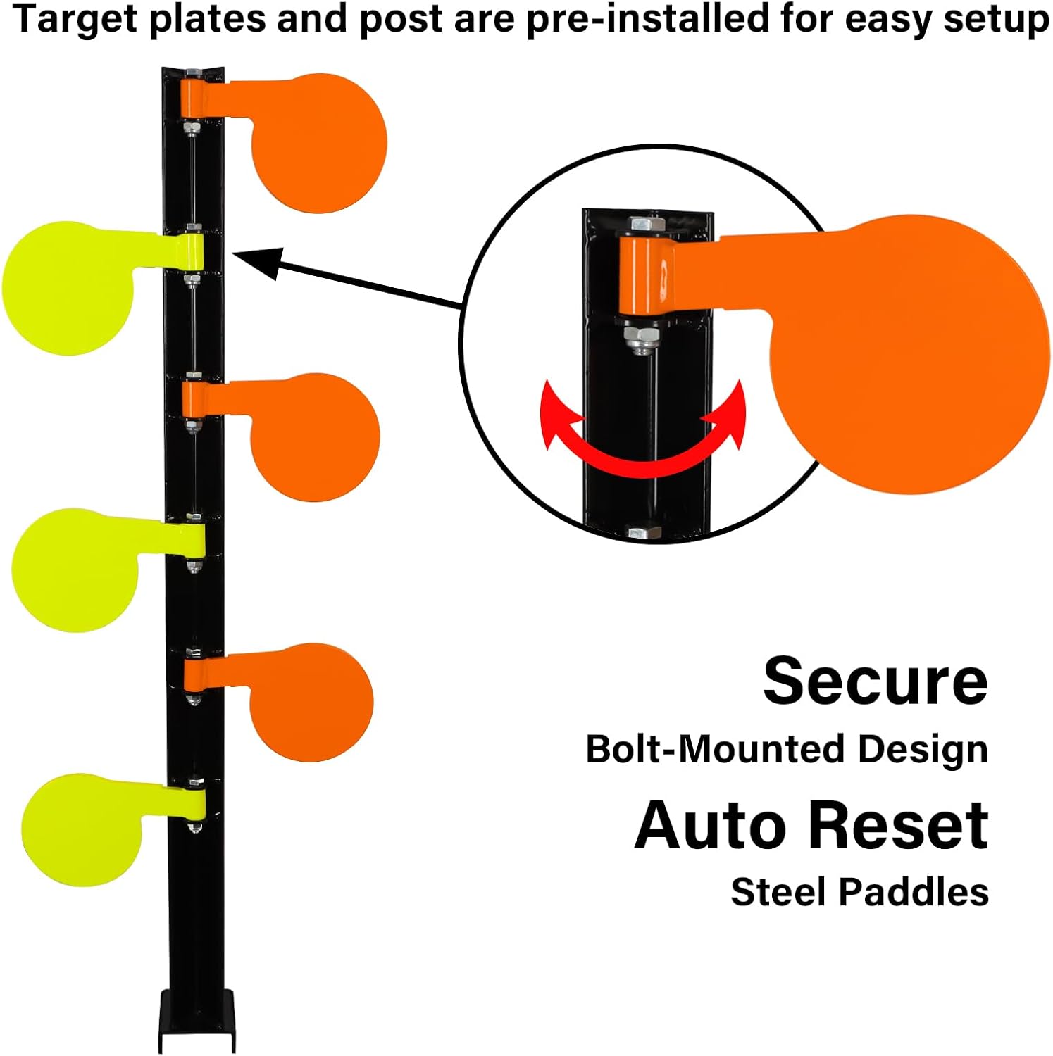 Highwild AR500 Dueling Tree Target Kit - 6" x 3/8" Reactive Shooting Targets with Six Steel Paddles and Stand for Shooting Practice and Competition