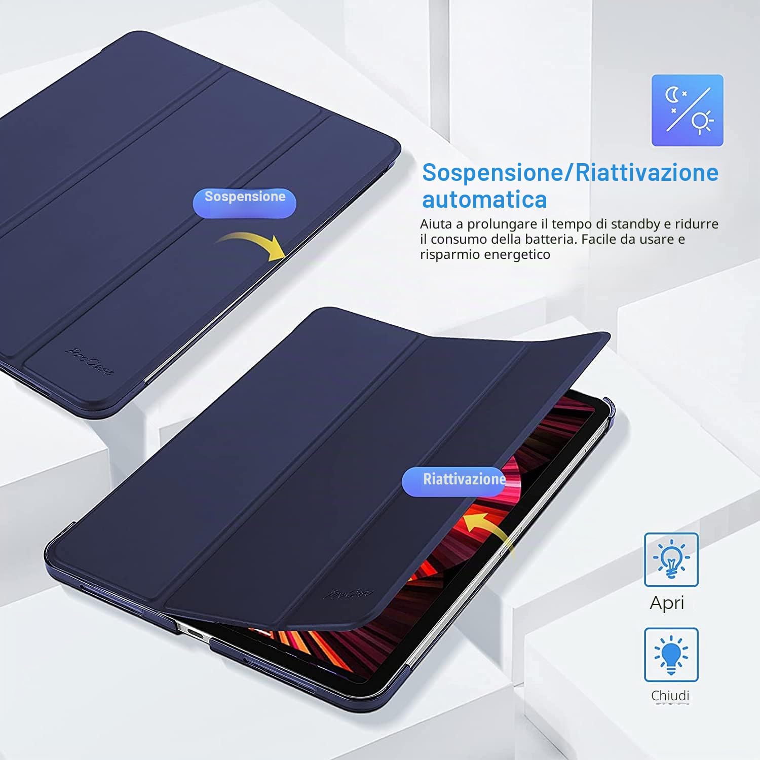 ProCase Custodia iPad Pro 11 2022/2021/2020/2018 Ultra Sottile Leggero Auto Svegliati/Sonno Blu Marino