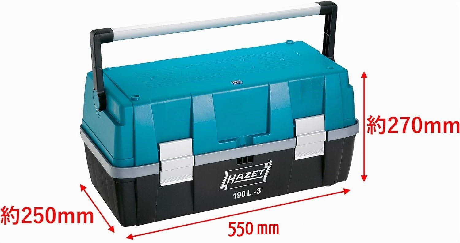 Hazet caja de herramientas de plástico 190L-3, vacía, 55 x 25 x 27 cm, caja de herramientas robusta y resistente para atornilladores de oficio y hobby