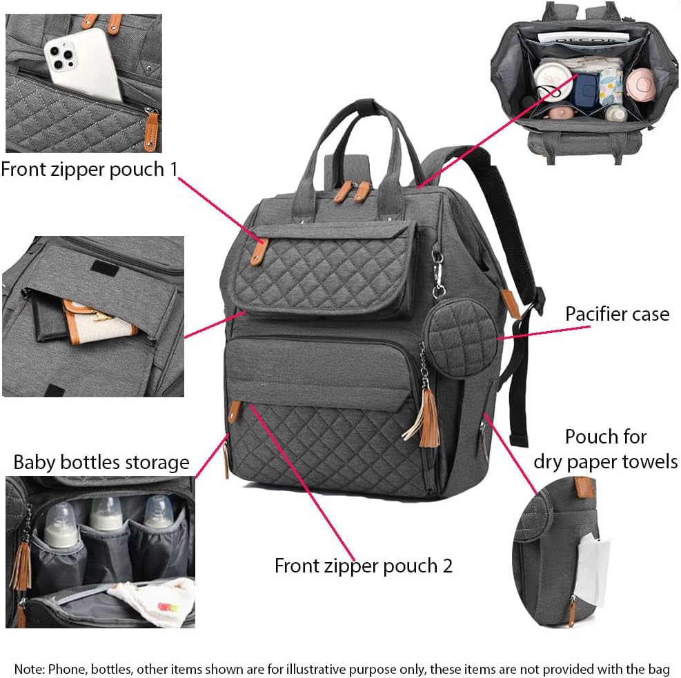 Baby Diaper Bag Backpack - Waterproof Diaper Bag with Changing Pad, Pacifier Case, Bottle holder & Stroller Straps, Multifunctional Diaper Bag (Explorer-Midnight Black)