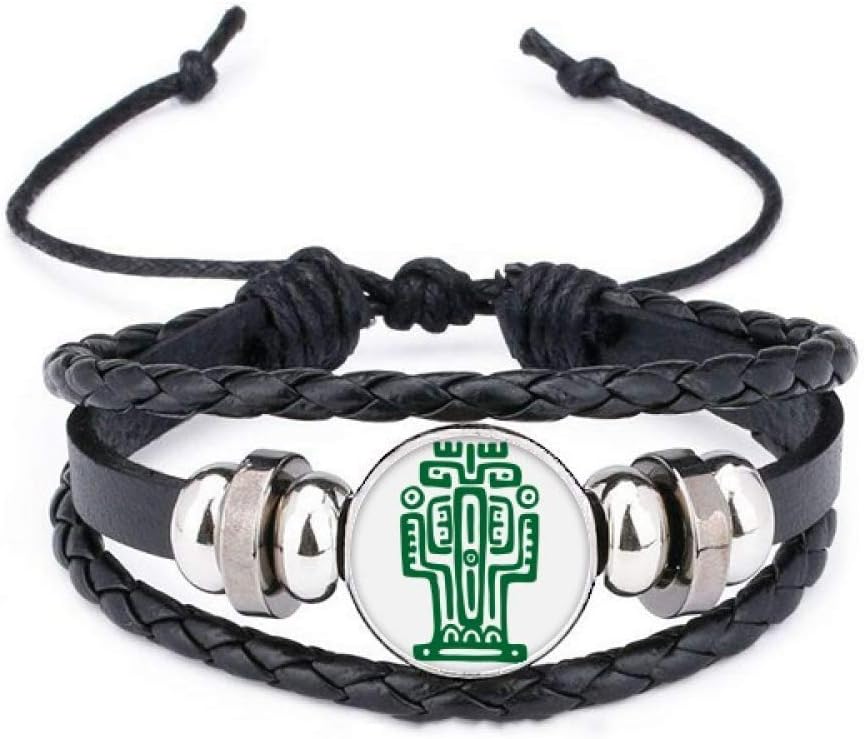 DIYthinker Mexico Totems Ancient Civilization Cactus Bracelet Braided Leather Rope Bead Wristband