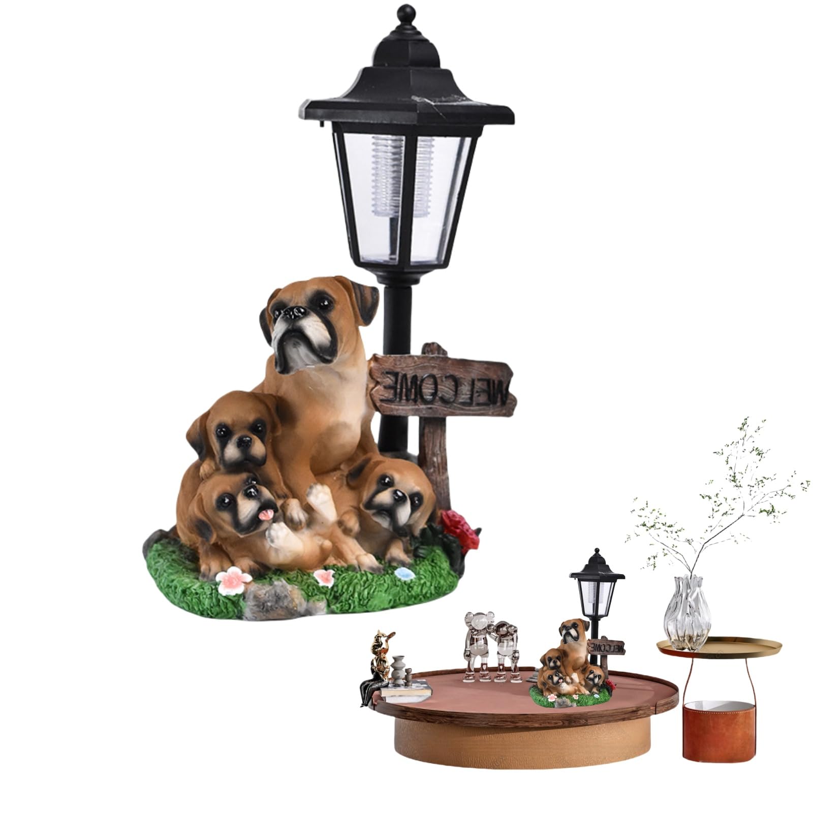 dog statue with solar light, dog garden statue with light garden art figurine with solar light animal decoration collectible figurine for outdoor patio