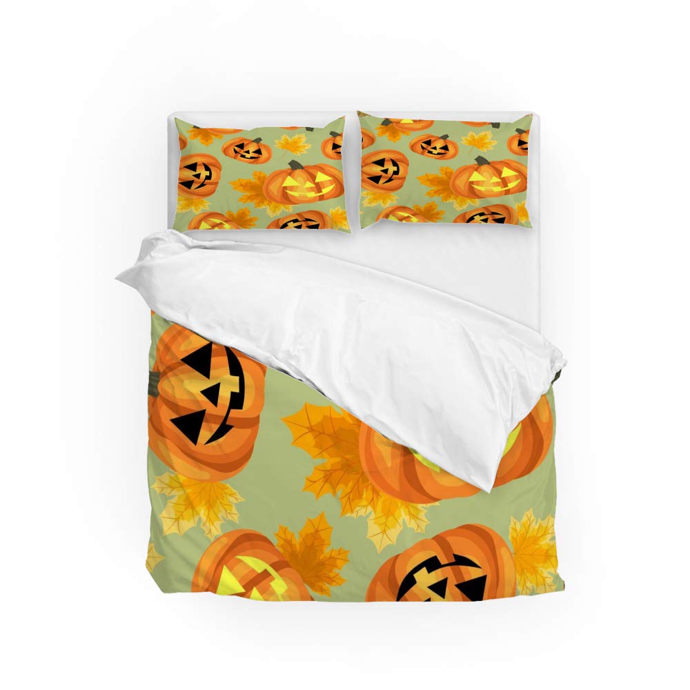 Housse de couette en microfibre lit double avec 2 taies d'oreiller motif citrouille d'automne