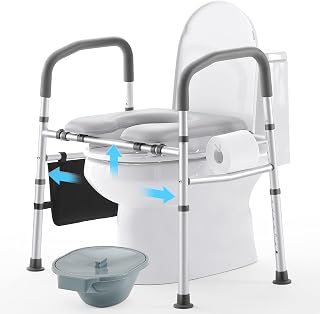 Raised Toilet Seat with Handles, Toilet Seat Risers for Seniors with Removable Toilet Bowl, 400 lbs Adjustable Width and Height Premium Elevated Stable Toilet Seat for Seniors, Handicapped, Pregnant