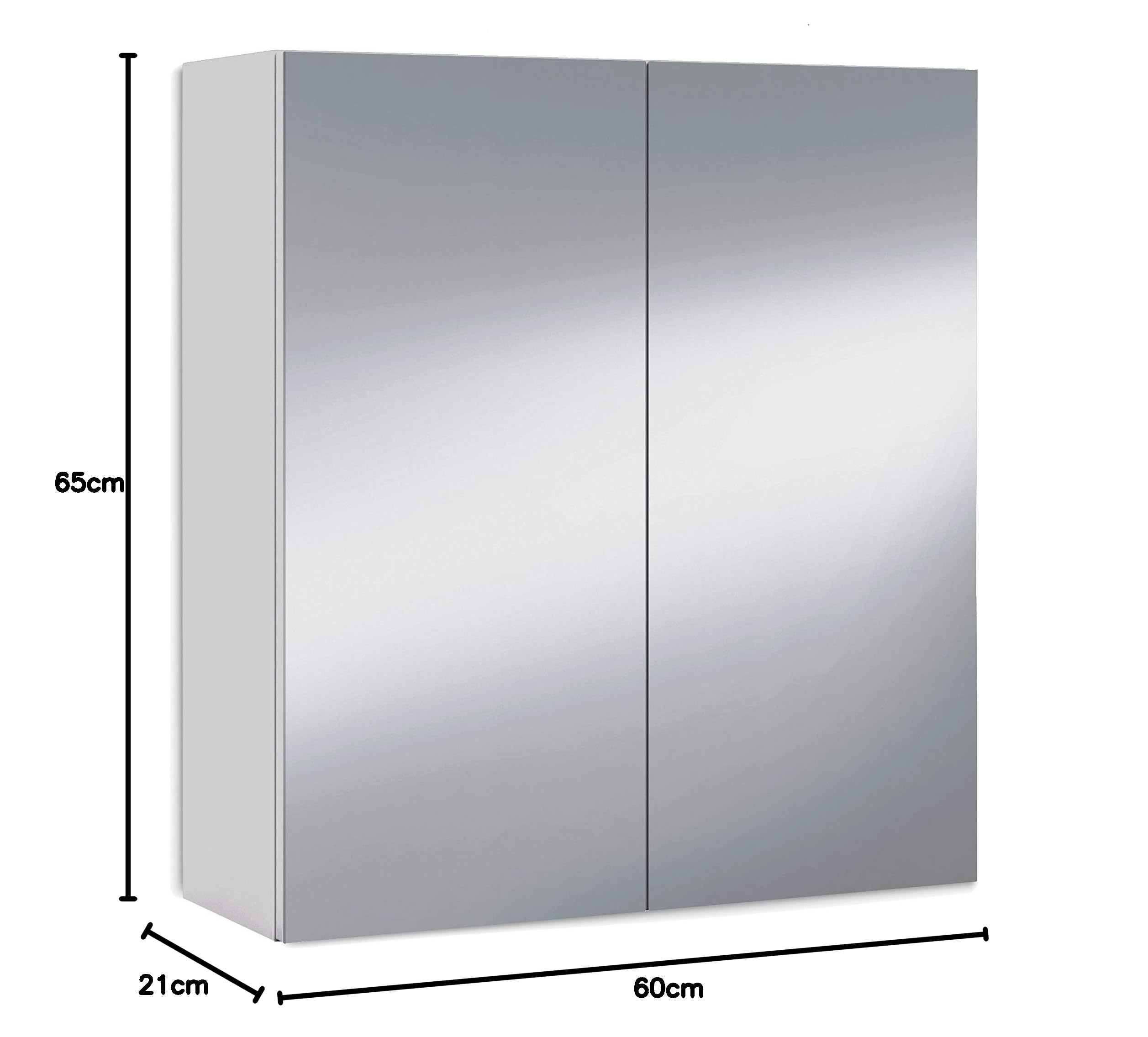 ARKITMOBEL Mueble Camerino Dos Puertas para Baño, Modulo con Espejo y Estantes, Acabado en Blanco Brillo, Medidas: 60 cm (Ancho) x 65 cm (Alto) x 21 cm (Fondo)