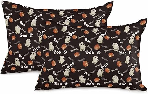 Juego de 2 fundas de almohada decorativas de Halloween de 20 x 12 pulgadas, fundas de cojín decorativas de huesos de fantasma, fundas de cojín