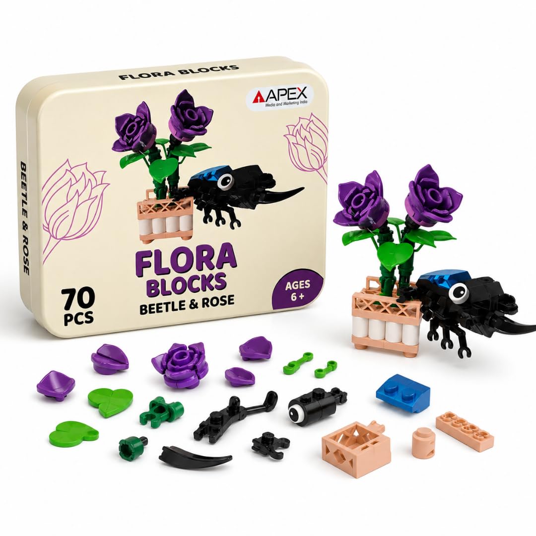 Flora Blocks Building Blocks Collection, Flower & Insect Building Set, Botanical Construction Toy, STEM Educational Gift, DIY Desk Decor for Kids and Adults Ages 6+ (Beetle & Rose)-picture-35