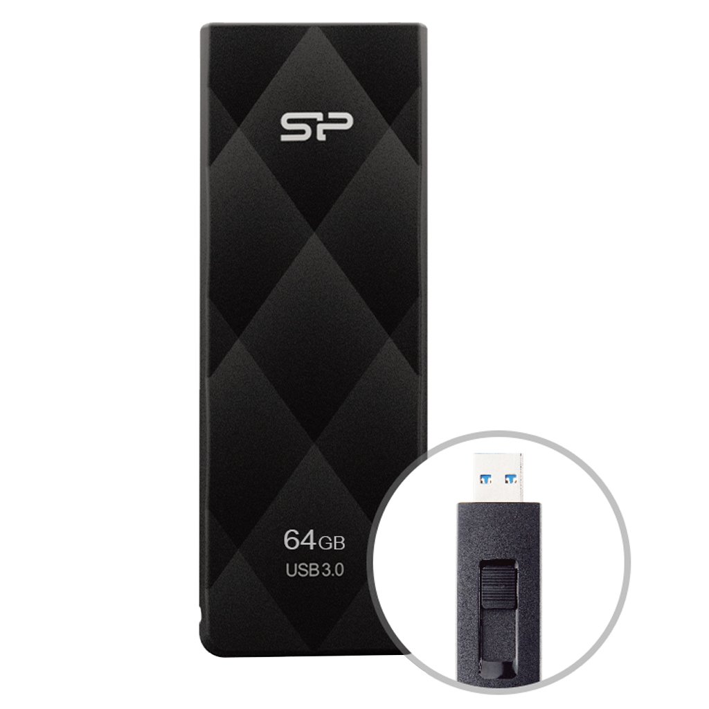 Silicon Power SP064GBUF3B20V1K Blaze B20 Chiavetta USB 3.0 da 64 GB, Lettura/Scrittura 50/10 MB/s, Nero