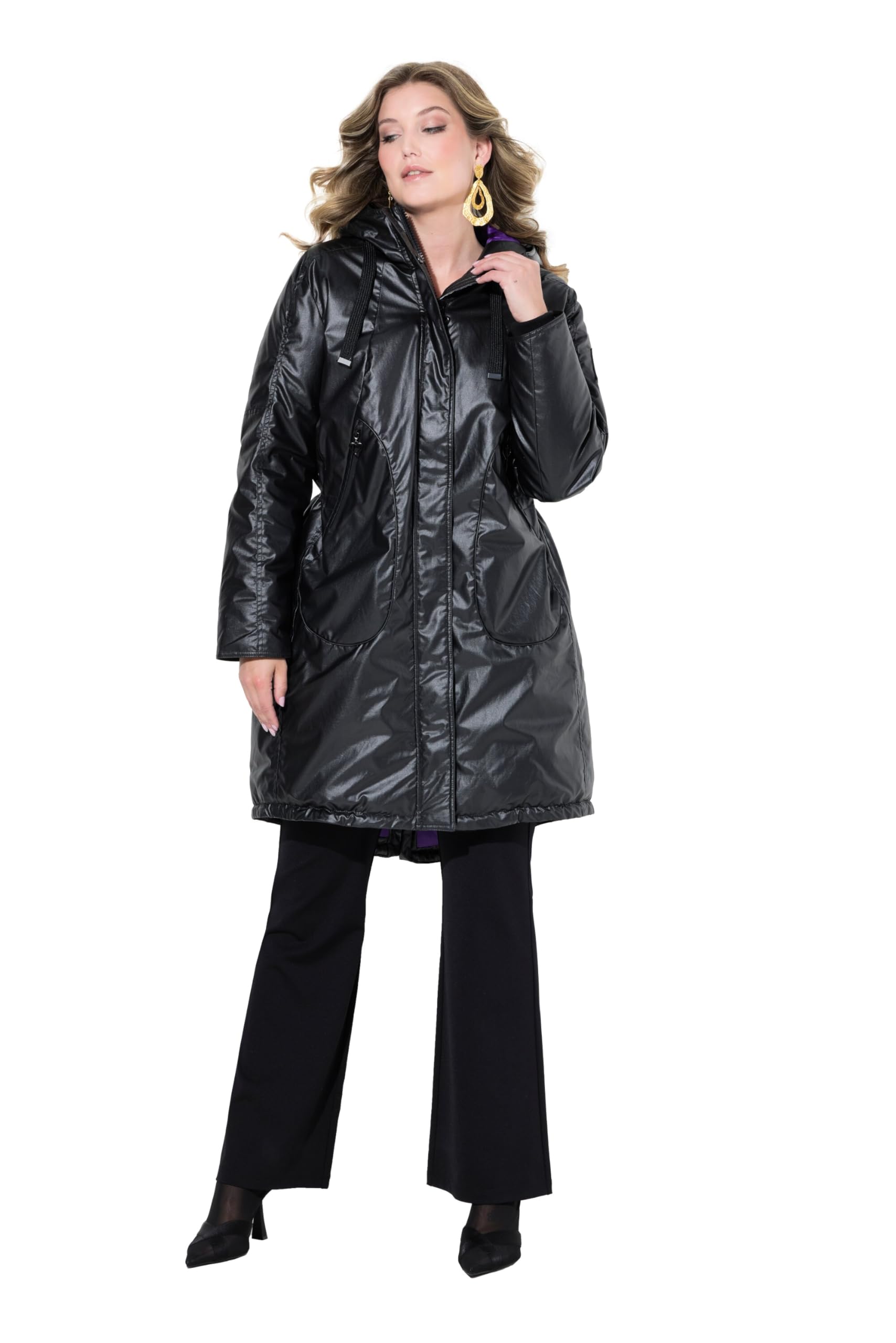 MIAMODA Damen große Größen Übergrößen Plus Size Jacke, A-Linie, farbiges Futter, Kapuze 833922