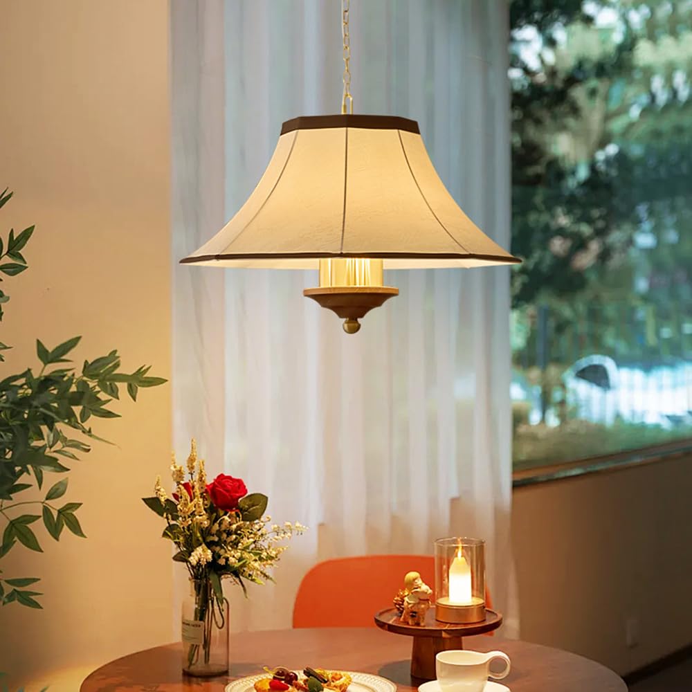 Żyrandol z tkaniny w stylu retro francusko-amerykańskim, 19,7 cala, lampa do jadalni