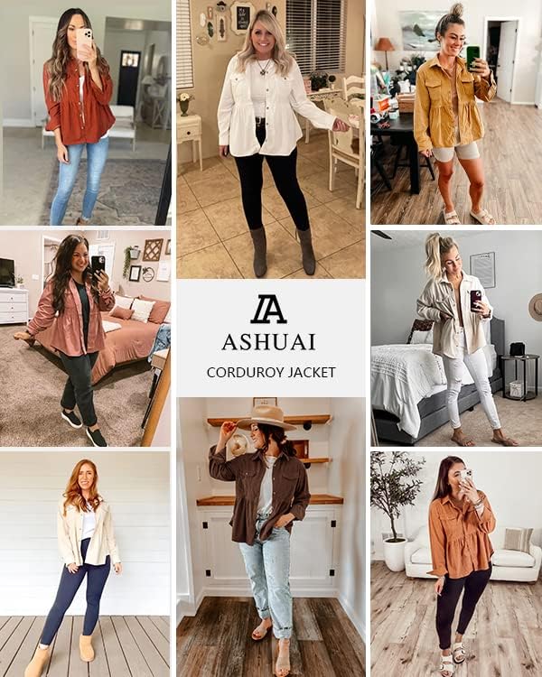 Womens Corduroy Peplum Shacket Jacket Long Sleeve Button Down Babydoll Shirts Oversized Casual Blouses Tops - Image 3