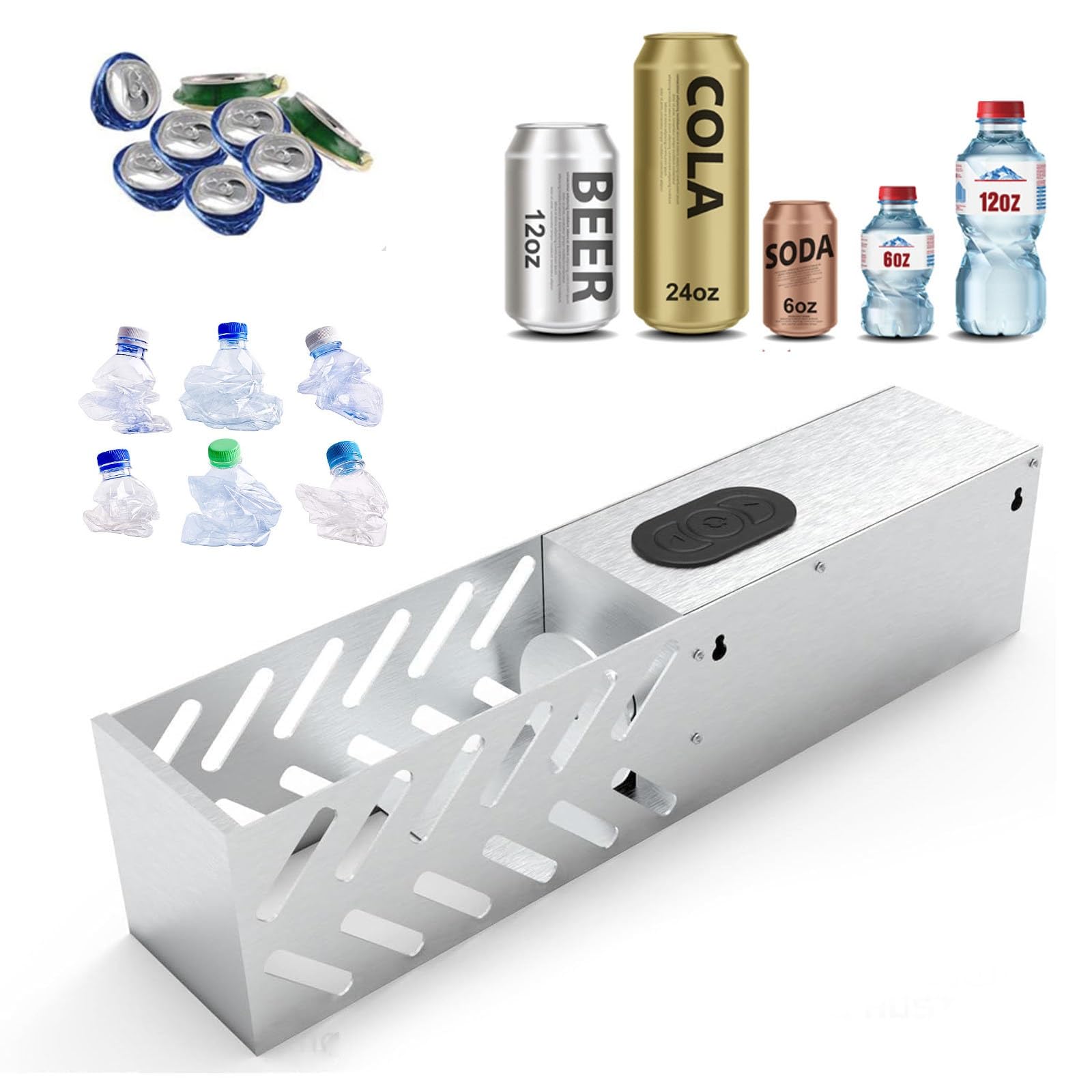 Automatyczna elektryczna kruszarka do puszek do recyklingu - montowana na ścianie zgniatarka do puszek aluminiowych o pojemności 12 uncji i 16 uncji - do puszek po napojach gazowanych, napojach gazowa