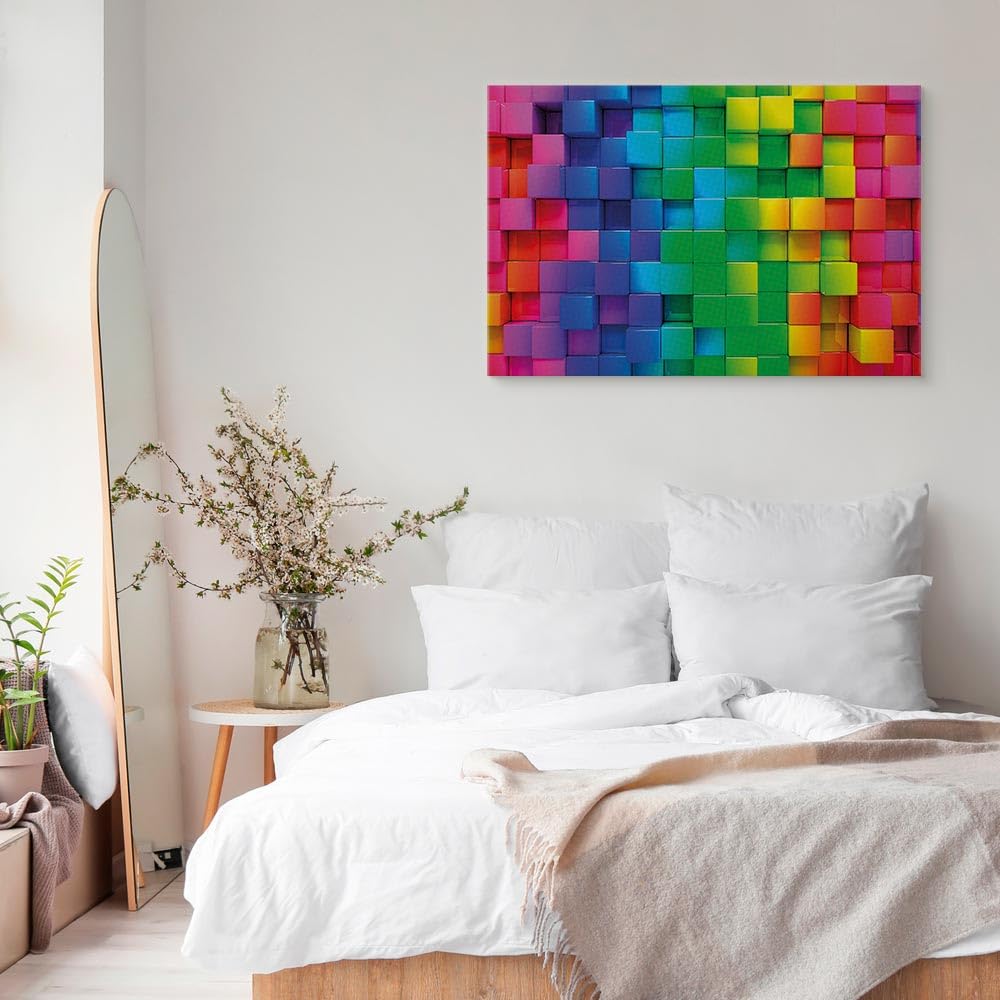 B&D XXL - Akustikbild Quadrate Würfel Illusion, Schallschutz, Wohnzimmer | Verbessert Raumakustik, reduziert Hall, ideal fürs Büro oder Wohnzimmer, hochwertige Verarbeitung, schnelle Montage, stilvoll