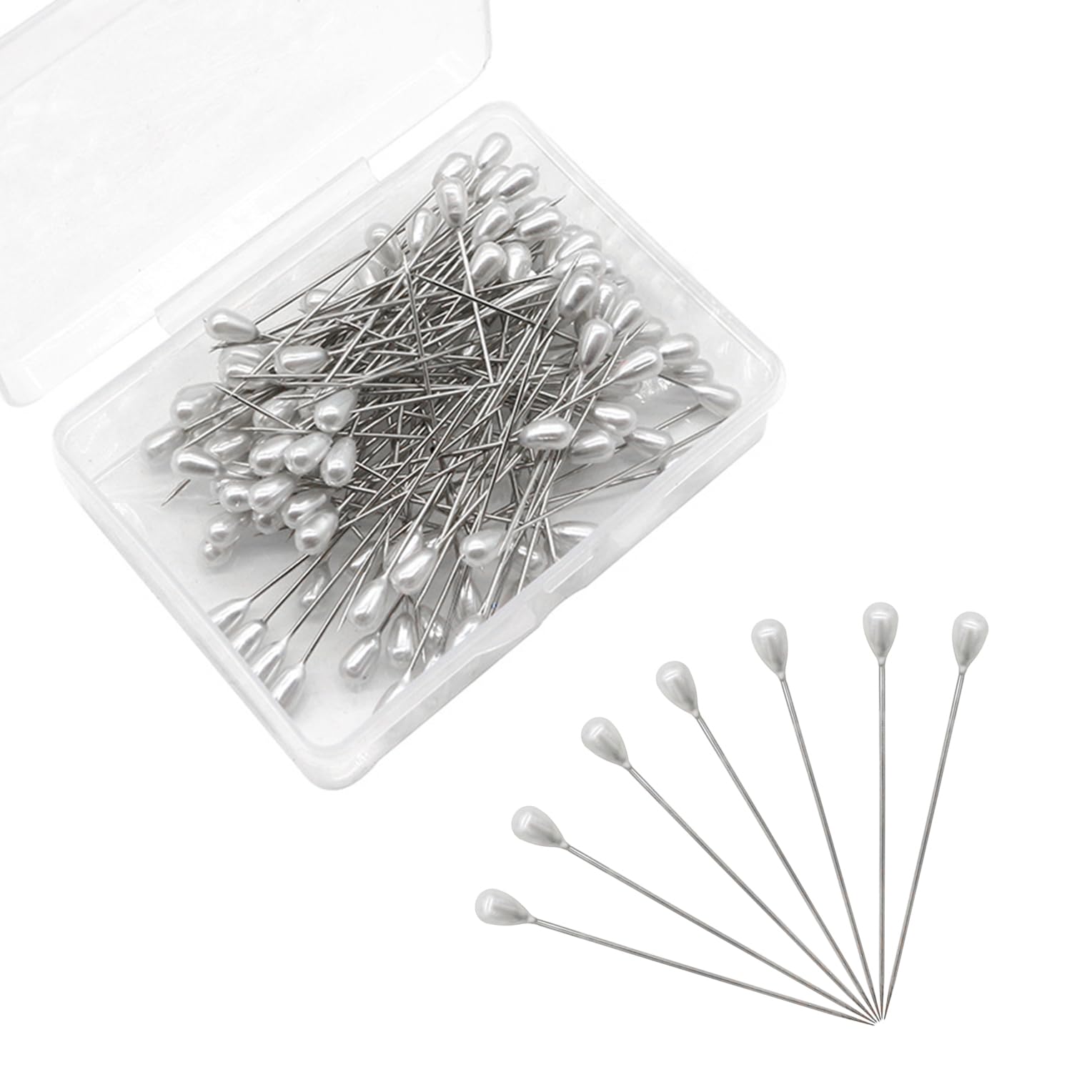Syeycw White 150 Pcs Teardrop Pearl Head Pins With Box, 5.5Cm Long Boutonniere Straight Head Pin, Wedding Flower Corsage Decorations, For Diy Crafts, Sewing, Wedding Bouquets, Jewelry Making,