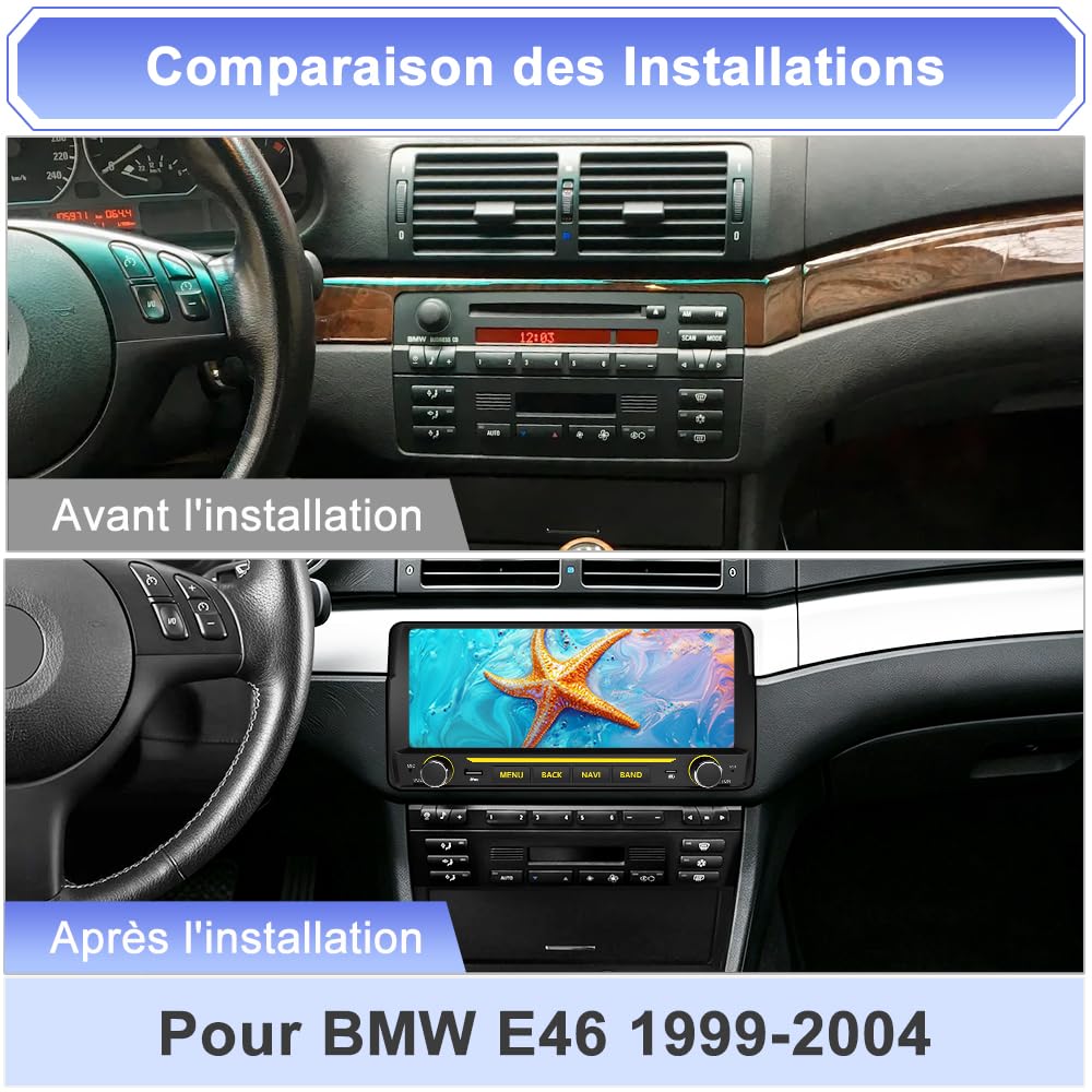 AWESAFE Autoradio Android 15 pour BMW E46 (1998-2005) | Écran Tactile 10,26 Pouces | 2Go+64Go | CarPlay & Android Auto | Charge Rapide 30W | GPS WiFi Bluetooth | FM RDS | Autoradio Multimédia