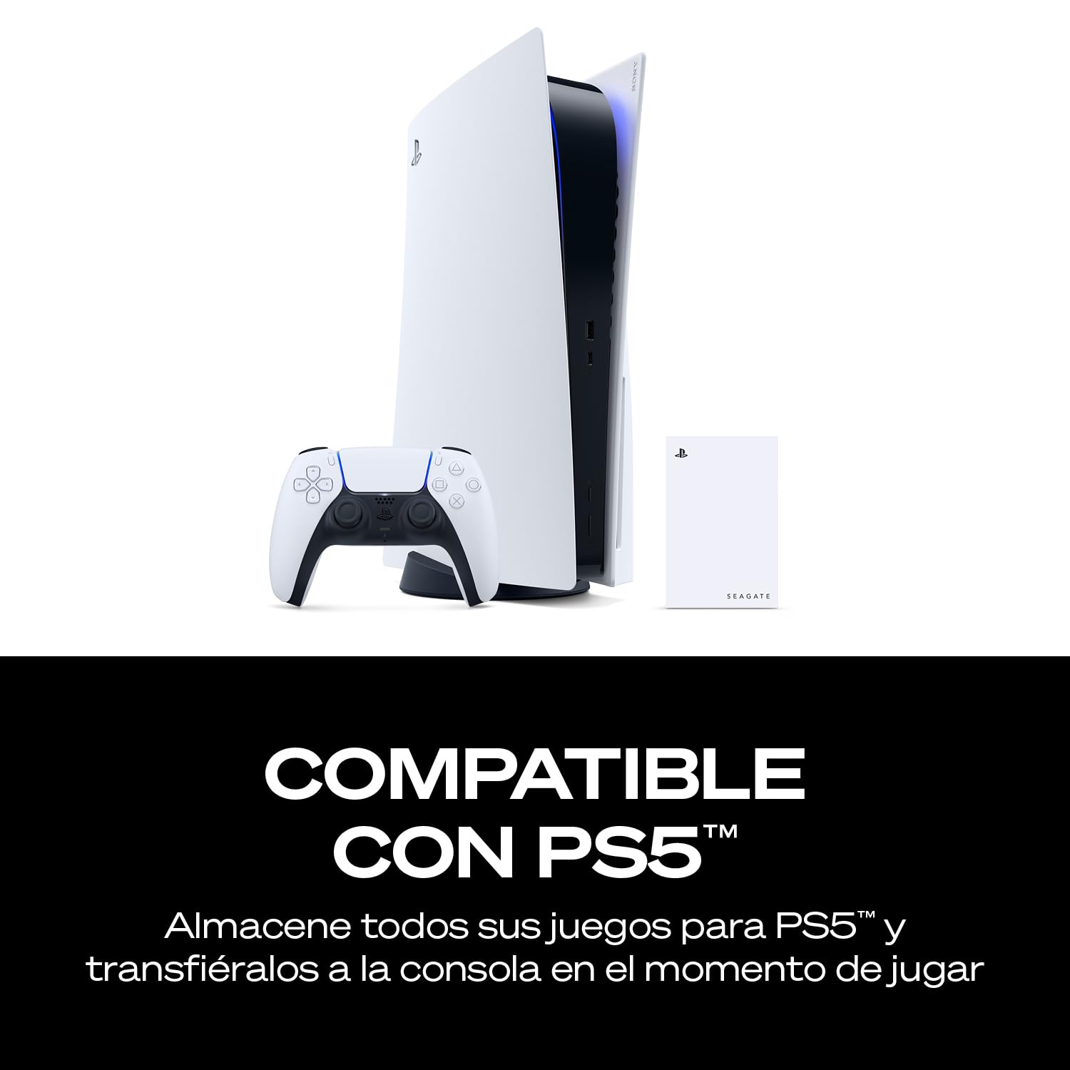 Seagate Game Drive PS4/PS5 2TB, disco duro externo portátil, 2,5", USB 3.0, blanco, LED azul, Plug and Play (STLV2000202)
