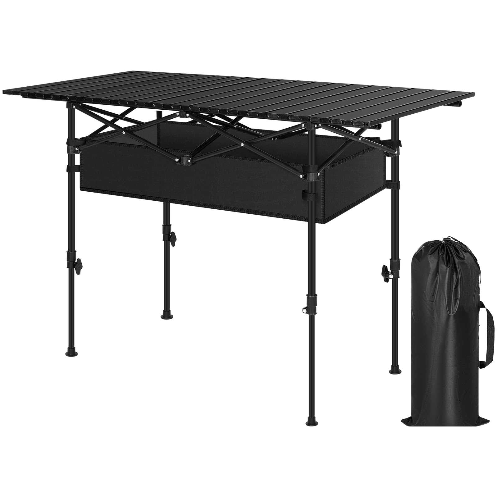 Briwooody Folding Camping Table Large Lightweight Portable Aluminum Roll-up Table Adjustable Height, with Carry Bag for Outdoor Picnic, Camping, BBQ, Backyard, Beach, 4-6 Person