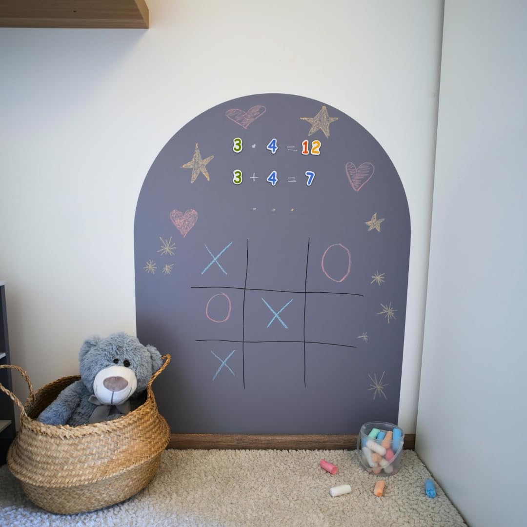 Lukada Magneetfolie, magnetisch, zelfklevende bordfolie, 80 x 100 cm, ronde boog, muur, beschrijfbaar en afwasbaar, krijtfolie, magneetbord voor kinderen, magneetwand, kinderkamer (grijs