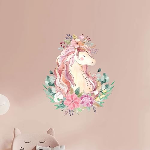 Calcomanía de pared de unicornio de ensueño para pared, mural de acuarela, unicornio para niñas, dormitorio, bebé, decoración de pared, sala de