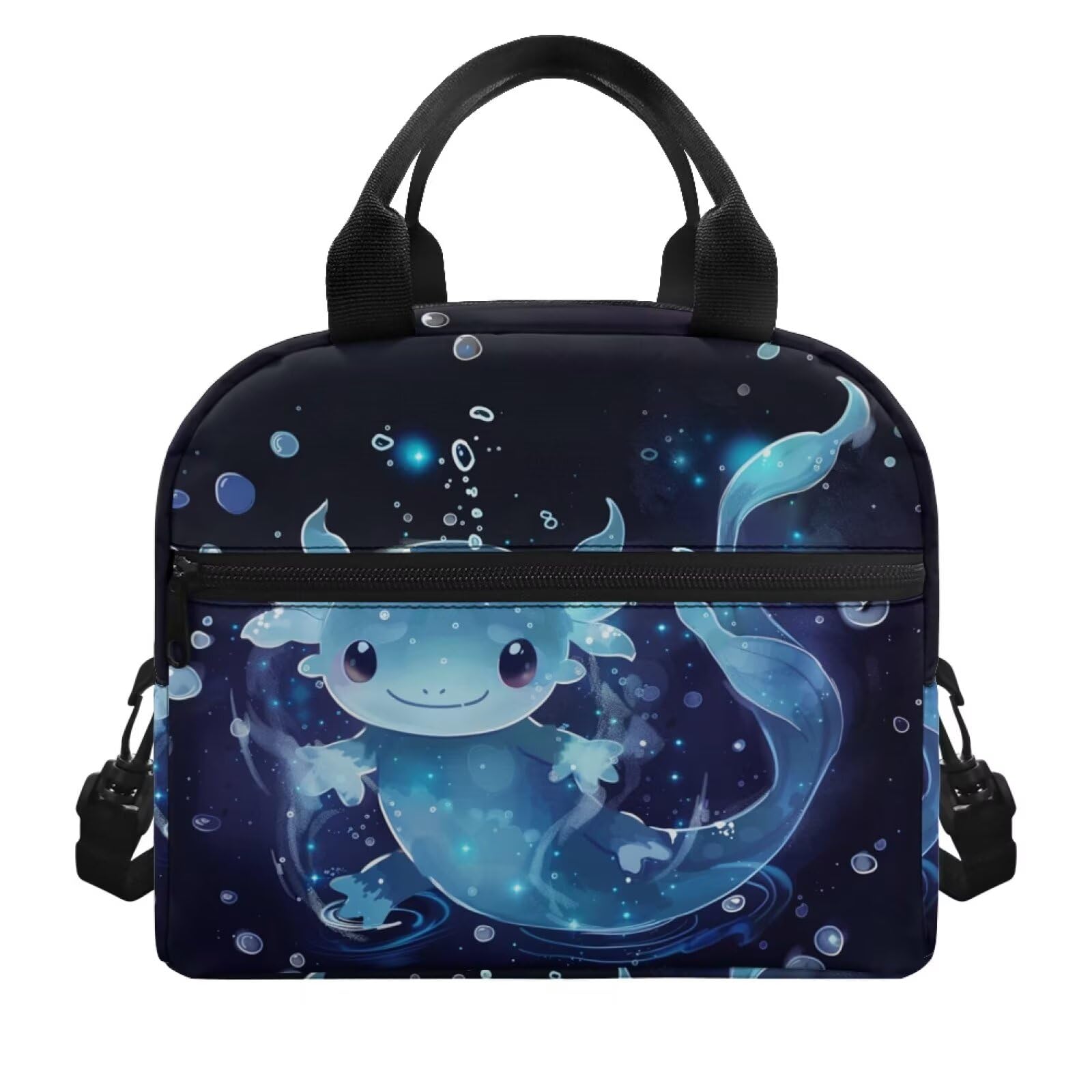 POLERO Axolotl Lunch Bag for School Kids Cute Lunch Box with Shoulder Strap Small Insulated Lunchbox