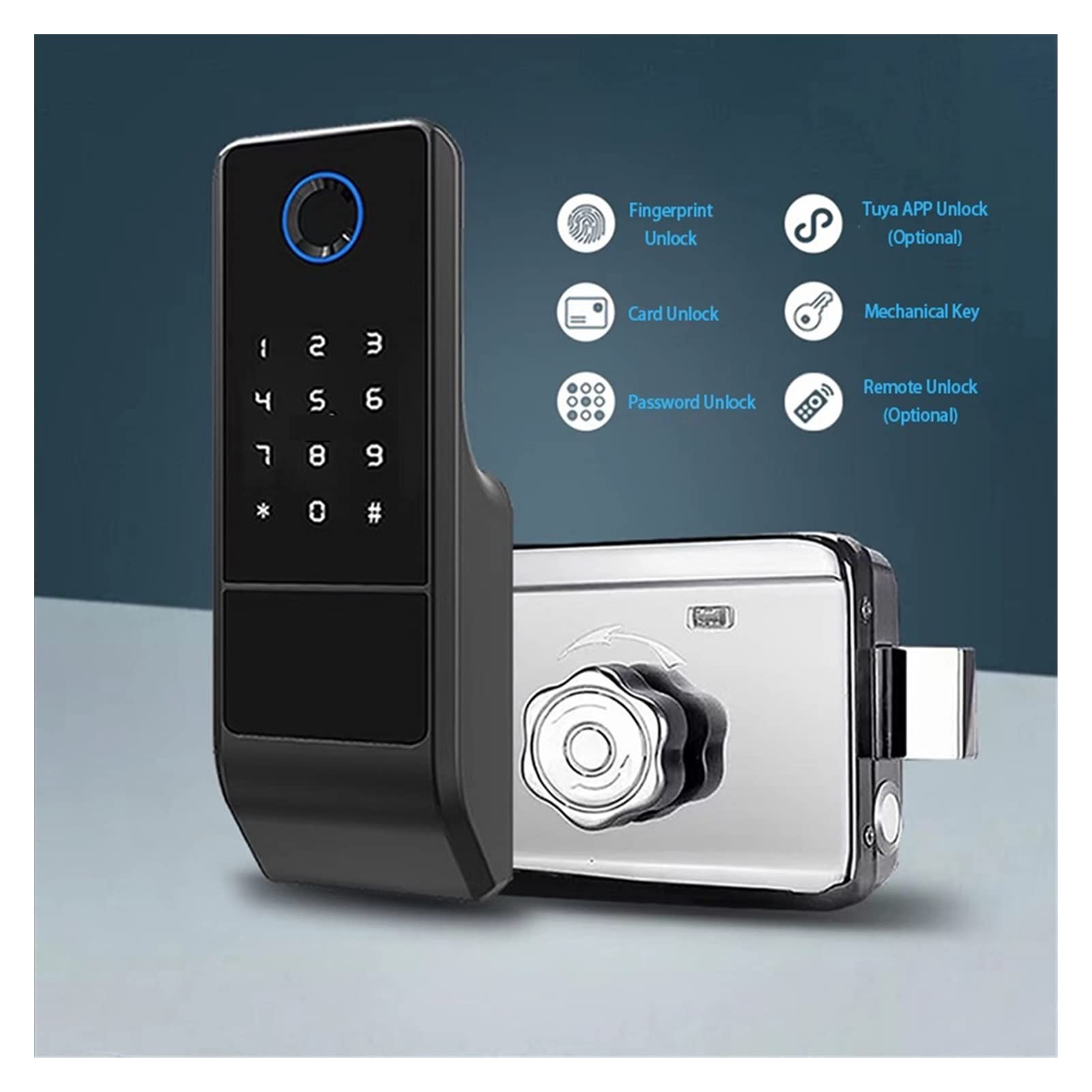 Serratura intelligente per porte, Impermeabile all'aperto intelligente IP65. Serratura della porta dell'impronta digitale CIRCUITO INTEGRATO Carta RIM Electronic Motise Block WiFi Knob(Basic (no APP))