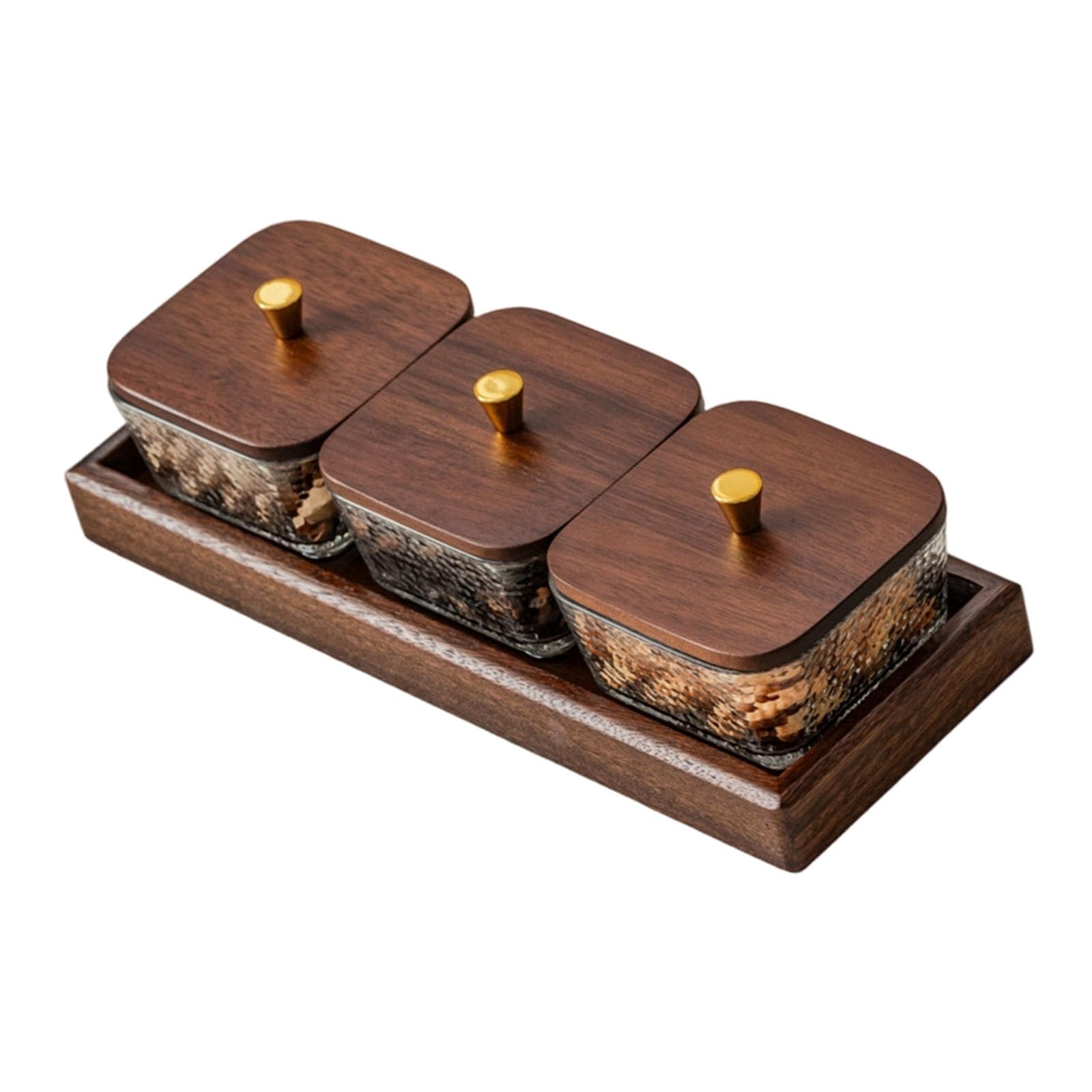 Tsophreniq Hammered Glass Snacks Tray with Walnuts Lid and Multiple Sections Snacks Storage Organizers for Home Use Lavishness Fruit Bowl with Lid