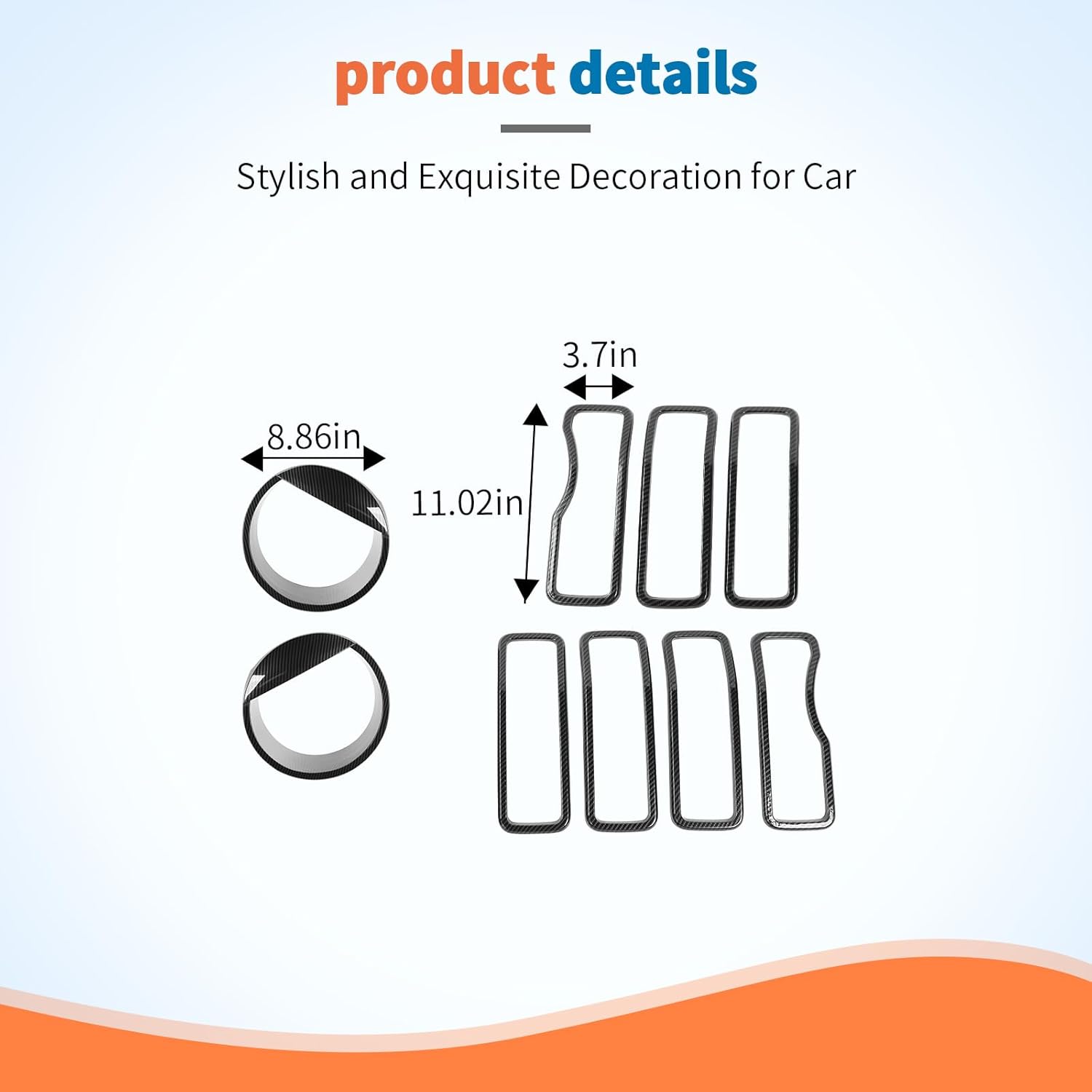 JeCar 9pcs Carbon Fiber Grill Inserts Headlight Covers Trim Kit for 2024 2025+ Jeep Wrangler JL JLU Gladiator JT