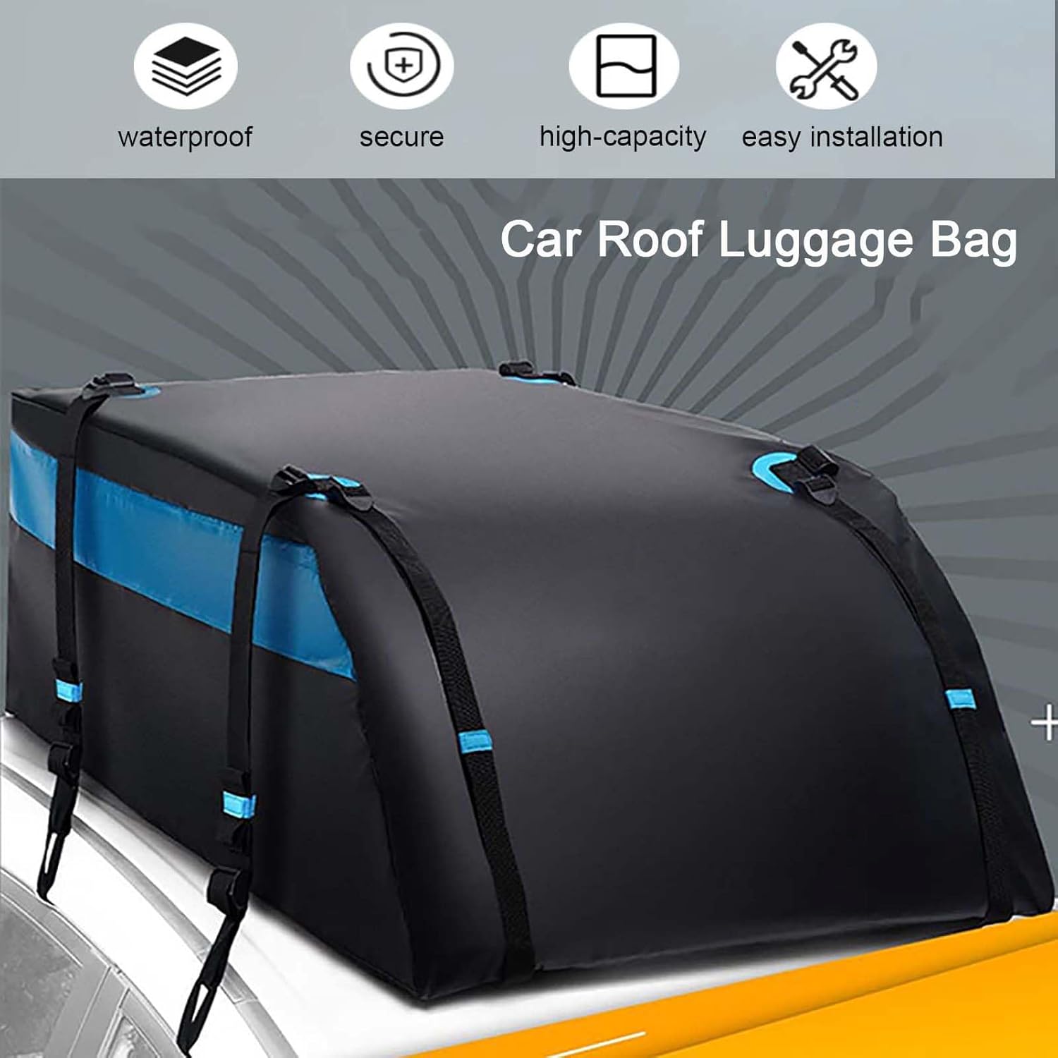 Rooftop Cargo Carrier Bag,Soft-Shell Waterproof Car Roof Luggage Bag,with Anti-Slip Mat,Storage Bag,8 Reinforced Straps,4 Door Hooks,Suitable for All Vehicle with/Without Racks