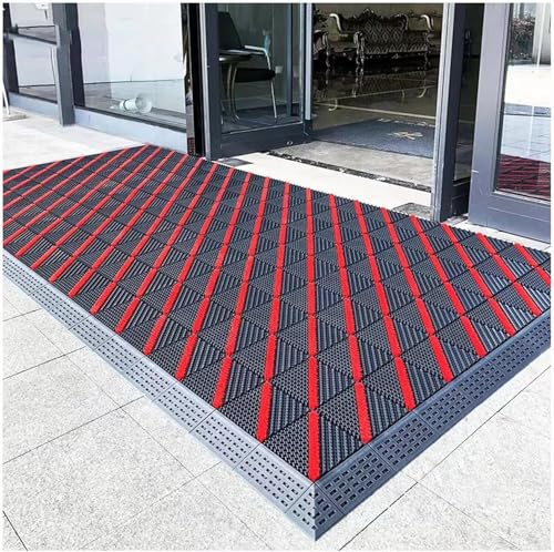 Tapis d'entrée extérieur 3 en 1 robuste gris rouge 75x120cm pour entrée