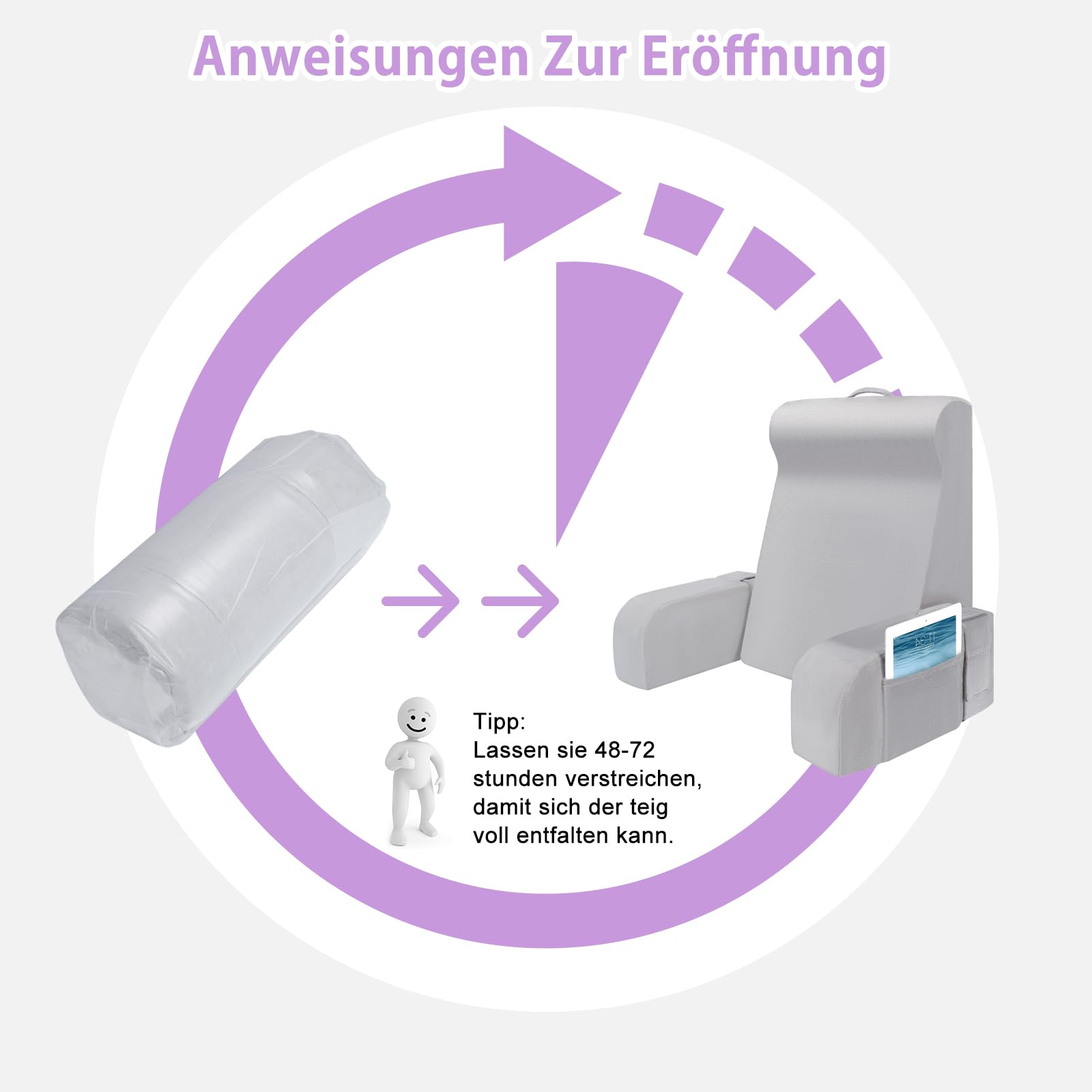 Babenest Lesekissen mit Abnehmbare Armlehnen, Komfortabel und Leicht Rückenkissen für Bett und Sofa, Sitzkissen Rückenlehne mit Waschbarer Samt zum Lesen, Gaming oder Fernsehen (L Band Modell)