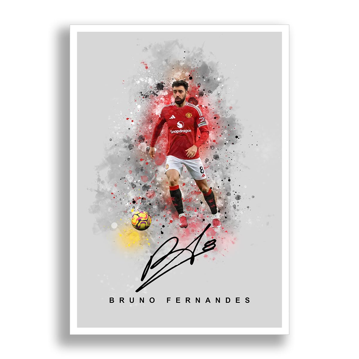 Bruno Fernandes Signed Photo Manchester United Poster Print Autograph Framed Display Memorabilia Portugal Gift (A3 poster only (Grey))