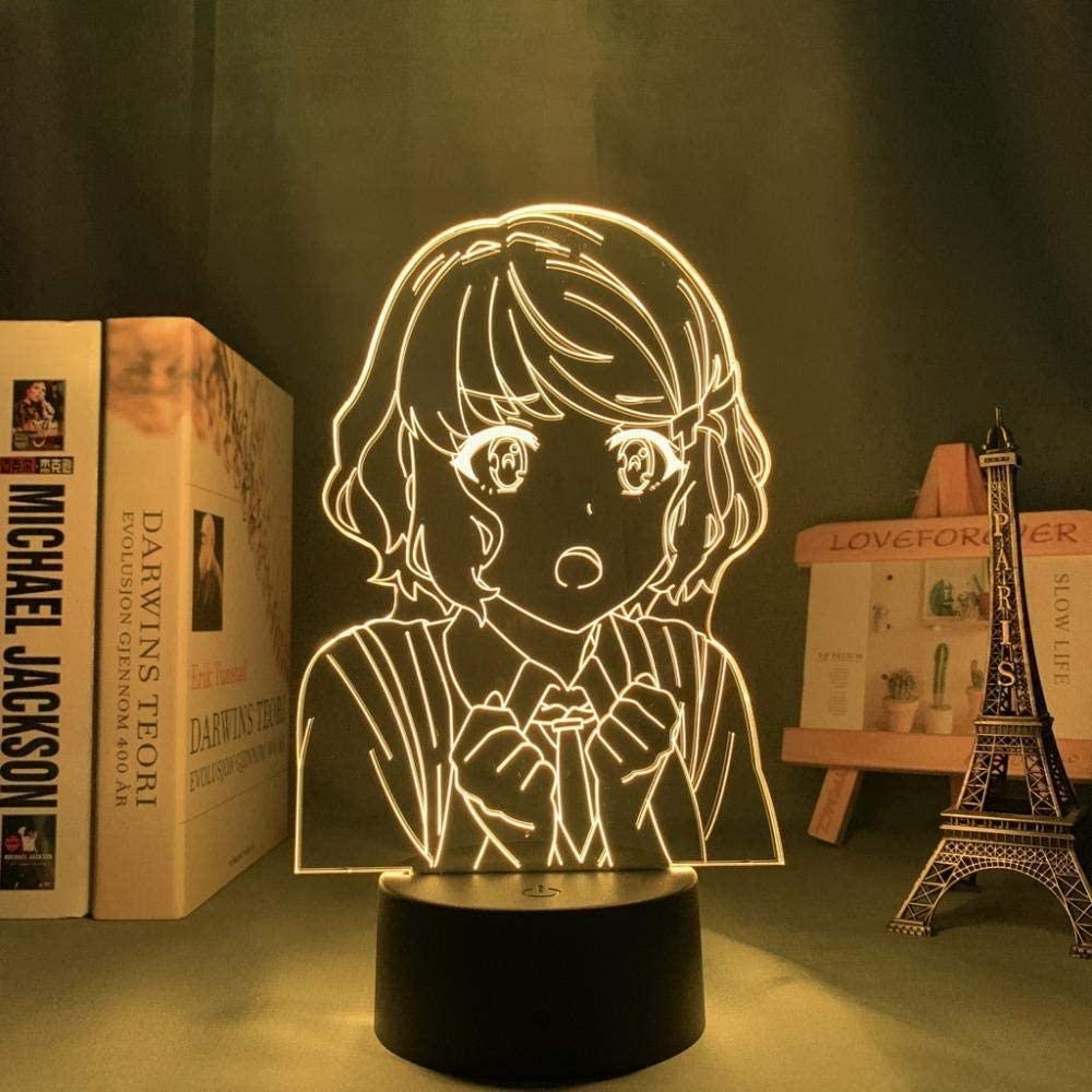 3D Night Light Illusion LED Lamps Decor lamp for Kids Anime 3D Lamp Rascal Does Not Dream of Bunny Girl Senpai LED Night Light for Room Decor Nightlight Gift Tomoe Koga Neon Light