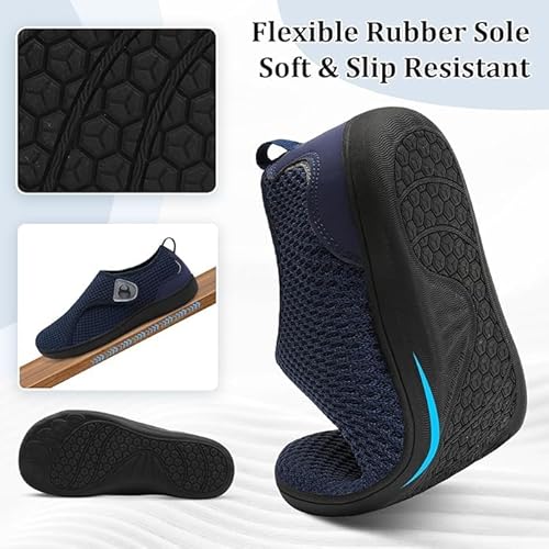 ال ران حذاء مشي للنساء بمقدمة عريضة لمرضى السكري، حذاء جيد التهوية لالتهاب المفاصل بدون سقوط للمسنين، حذاء رياضي عصري مضاد للانزلاق وقابل للتعديل (لون ازرق، مقاس 42)