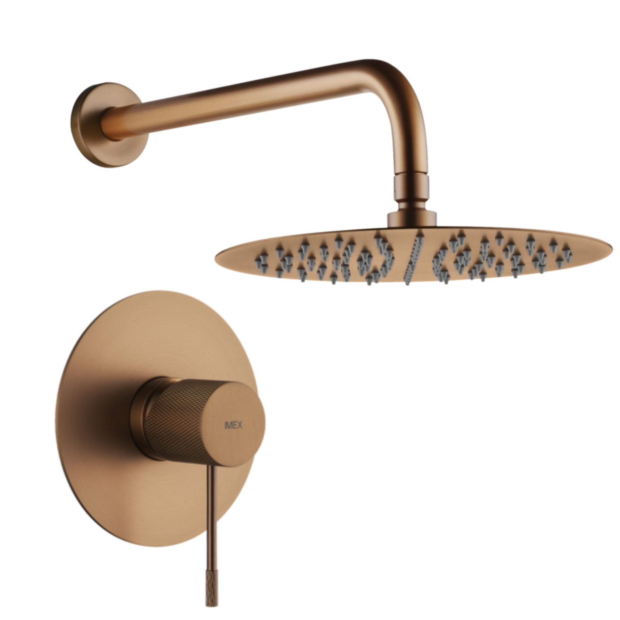 IMEX - Ducha Empotrada Oro Rosa Monomando | Conjunto de Grifería Empotrado con Rociador Antical Efecto Lluvia Cobre | Columna Ducha Empotrada con Grifo en Latón y Acero Inox S.304 (SIN ALCACHOFA)