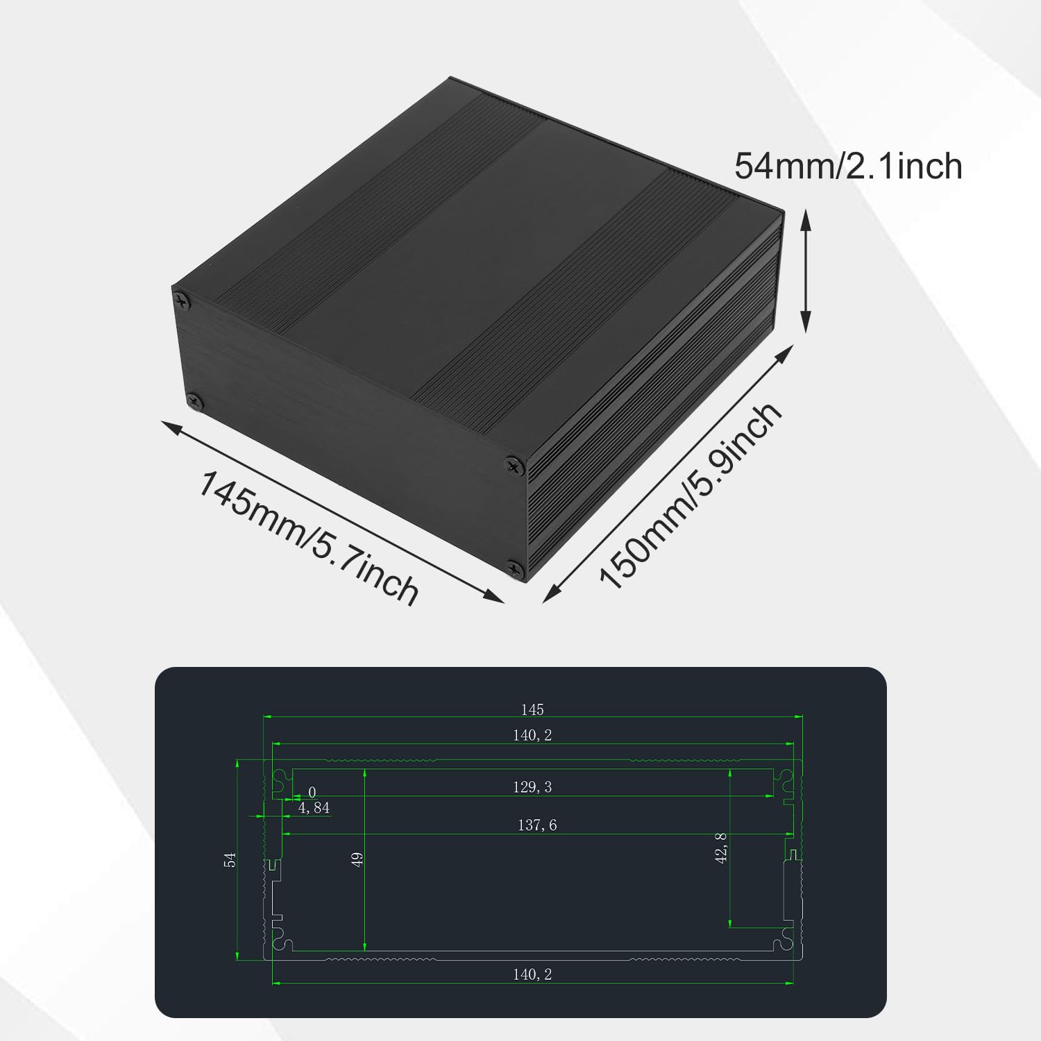 Produktbild von Aluminium Projektbox 54x145x200mm – Kühlgehäuse Für PCB, Instrumente, Elektronische Projekte, Silber, Sandgestrahlt