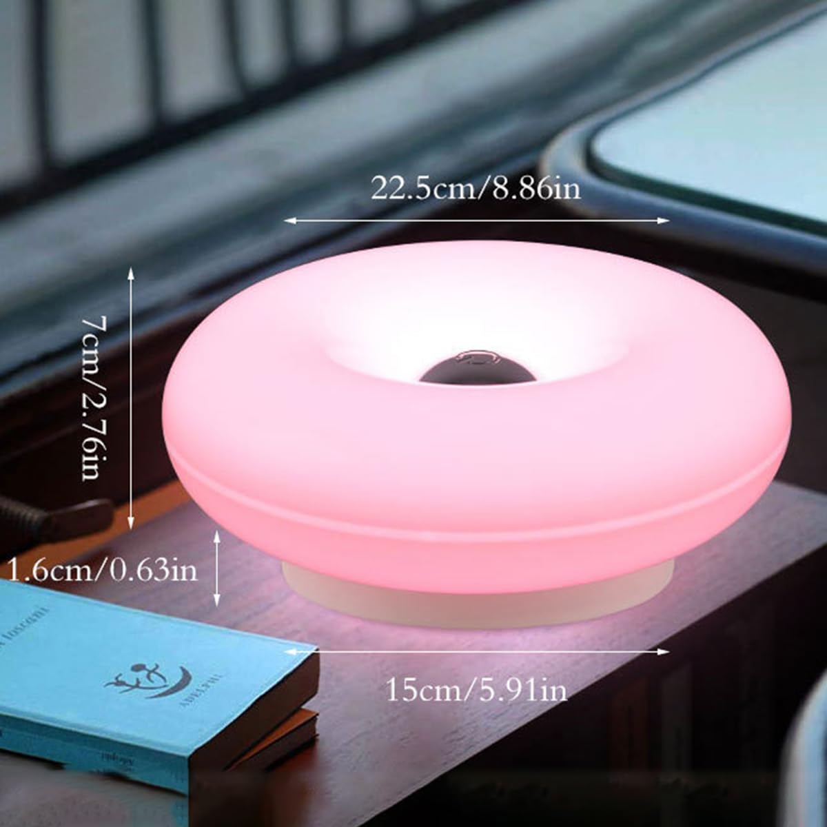 Lampada da Tavolo a LED Arancione a Forma di Ciambella, Ricaricabile, con Controllo Touch Wireless, dimmerabile, Ricaricabile Tramite USB, con Batteria da 2000 mAh, Moderna, rotond