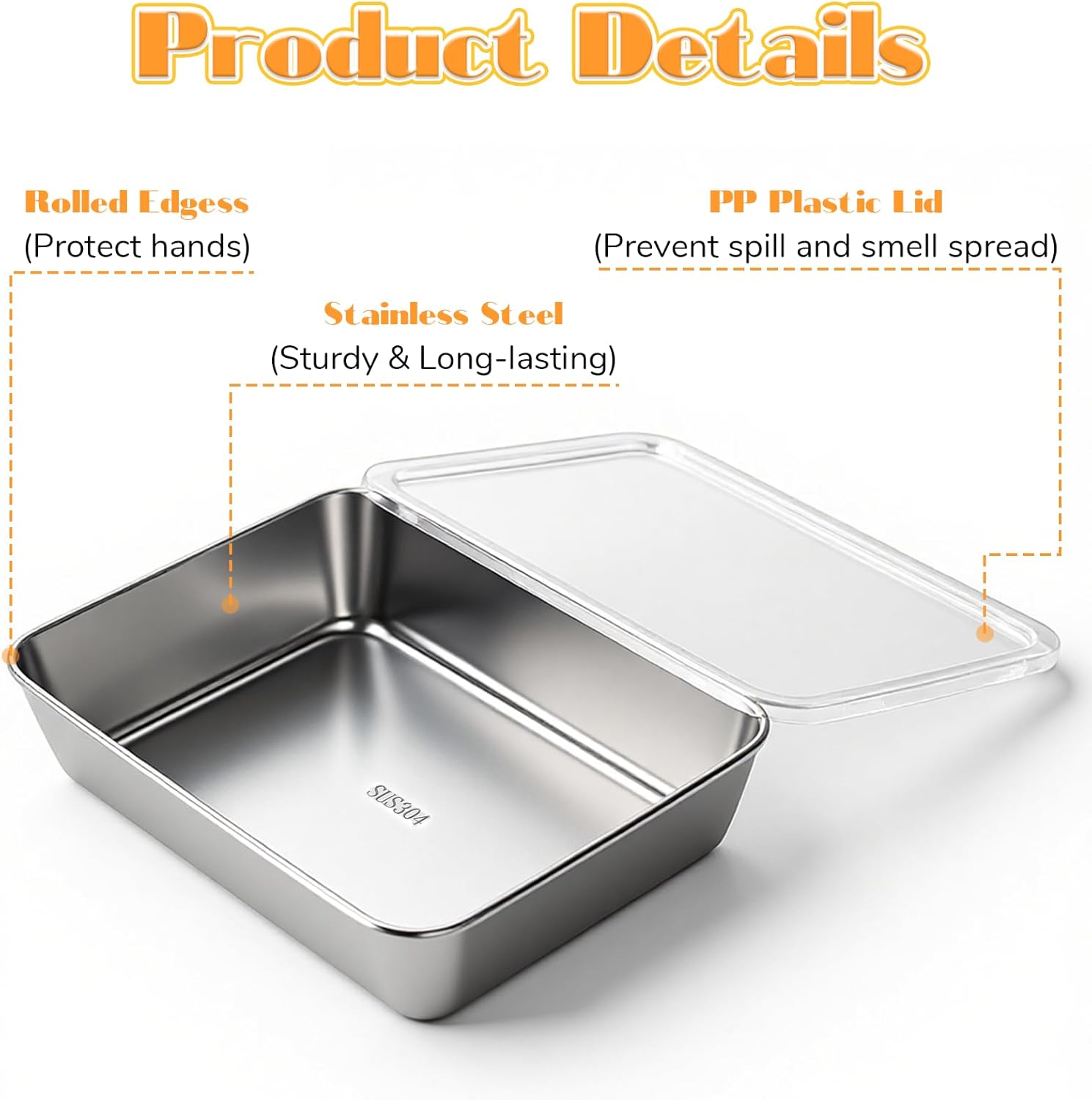 6 Pcs Stainless Steel Food Containers with Clear Lids, Fresh- Keeping Container, Deli Meat Keeper for Refrigerator, Stackable Snack Storage Boxes for Picnic BBQ Party Travel, Freezer & Dishwasher Safe - Image 3