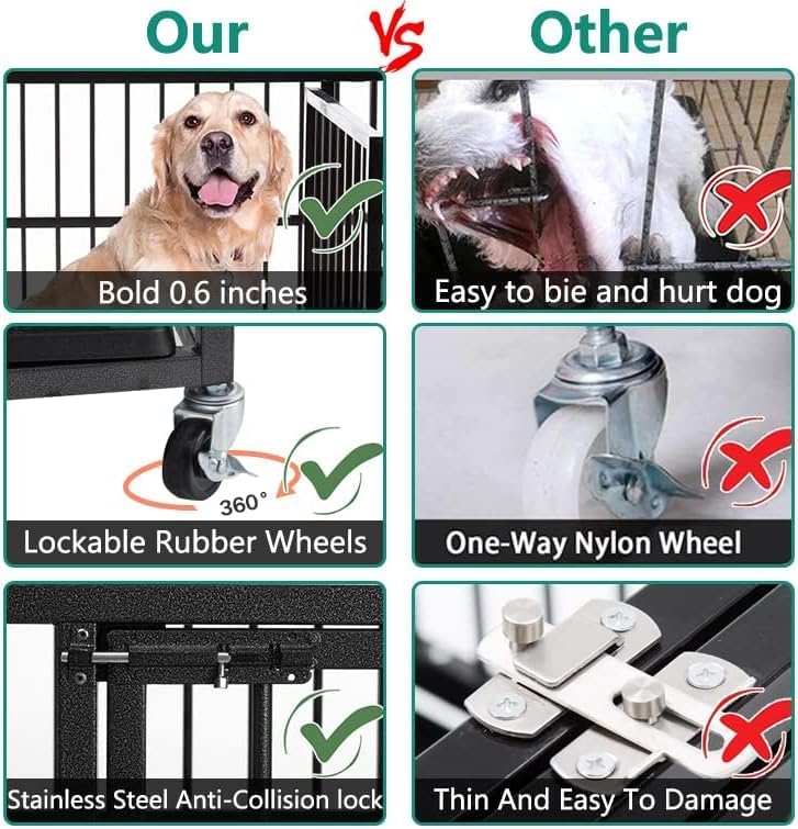 Miniatura 5 de Oranland Jaula resistente para perros de 4838 pulgadas, caseta perrera con ruedas, diseño indestructible para alta ansiedad, cerraduras resistentes,