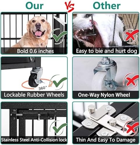Oranland Gaiola para cães indestrutível resistente de 48/38 polegadas com rodas, caixa de cachorro d