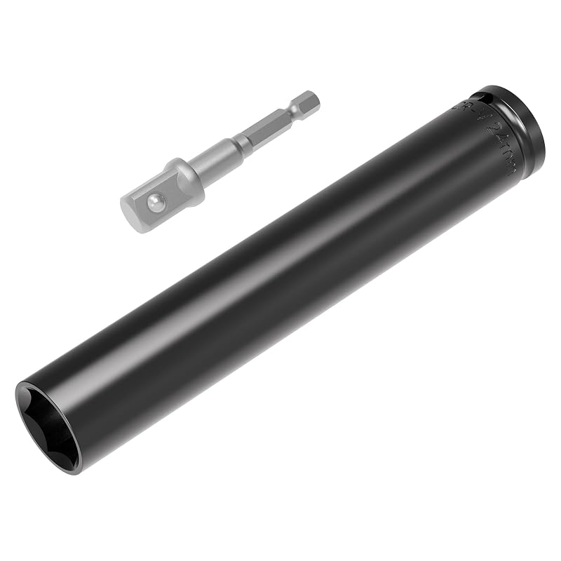 FOCMKEAS Conjunto de Soquete de Impacto Profundo 24 mm com Adaptador Sextavado, Encaixe de 12,7 mm (1/2 pol.), 6 Pontos, 2 Peças